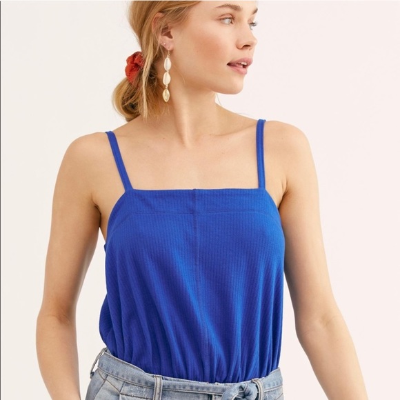 Free People | Blue Marissa Ribbed Body Suit - Picture 2 of 10